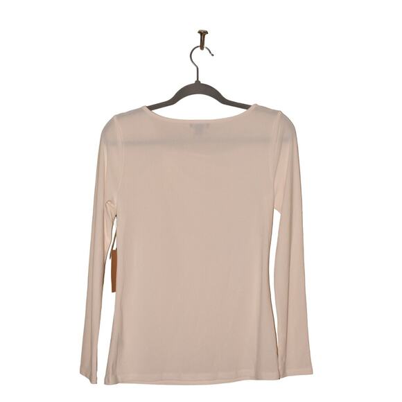 HALOGEN NEW $49 Asymmetrical Knotted Neck Long Sleeve Blouse Ivory Small - Picture 2 of 3